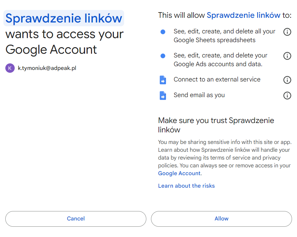 Autoryzacja skryptów Google Ads