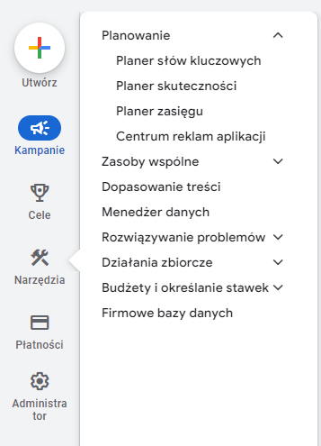 Narzędzia planowania Google Ads - gdzie je znaleźć?
