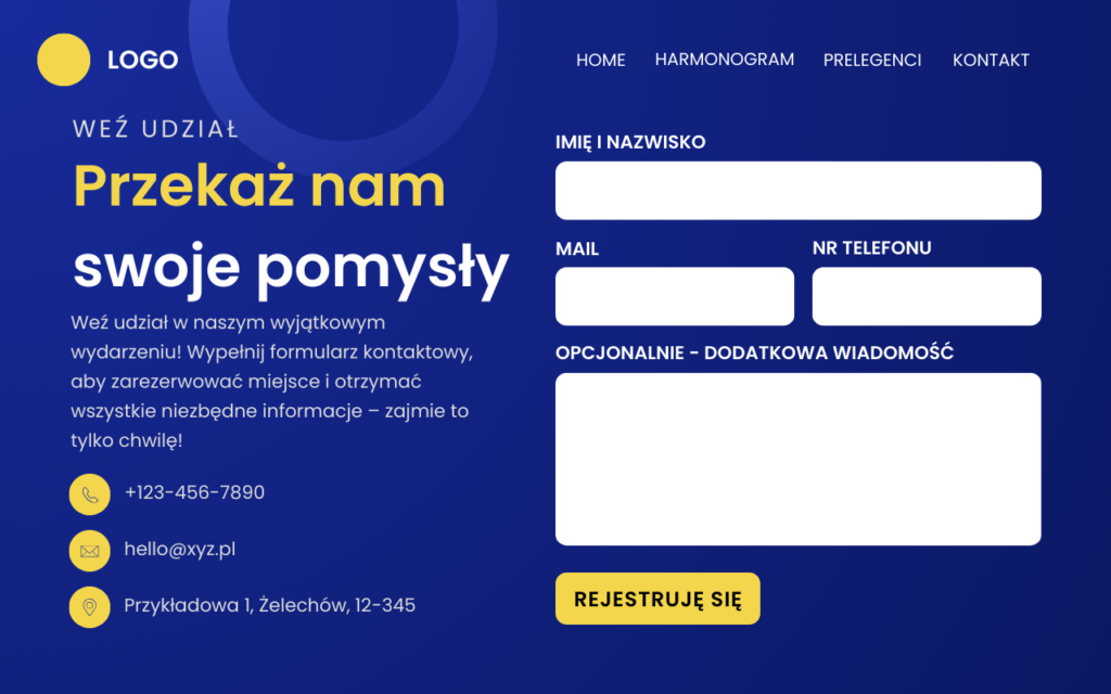 promocja wydarzenia online - formularz